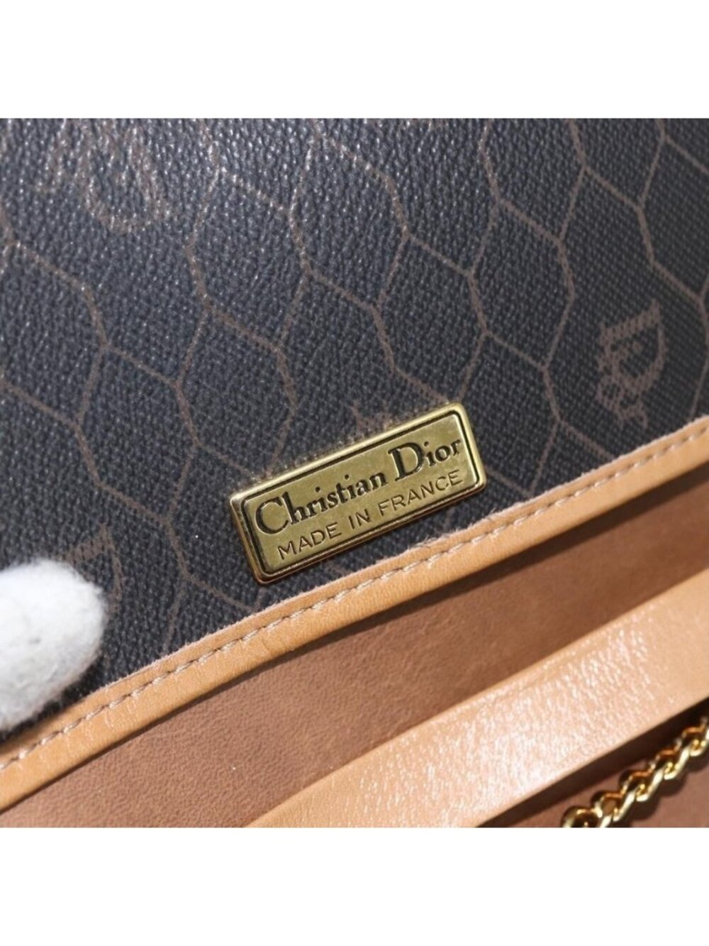 Authentic Christian Dior Honeycomb Canvas Chain Shoulder Bag Black Gold - Picture 8 of 16